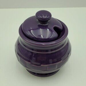 Longaberger Pottery Woven Traditions Eggplant Sugar Bowl with Notched Lid